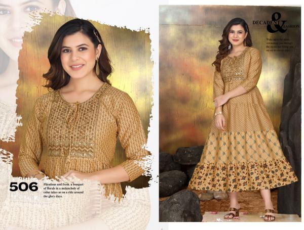 Golden Sunflower Rayon Wear Long Anarkali Kurti Collection